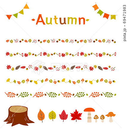 秋の紅葉のライン素材セット のイラスト素材