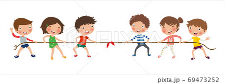 Kids playing tug of war, Children pull the rope, vector, illustration, Isolated on white background 69473252