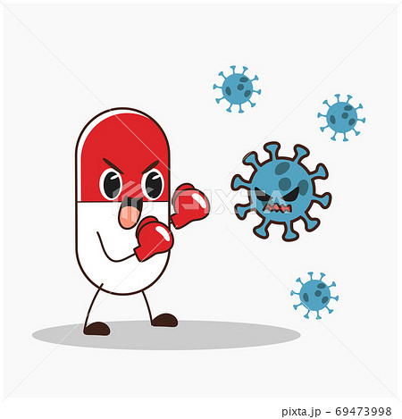 Cute strong medicine capsule fighting with... - Stock Illustration  [69473998] - PIXTA
