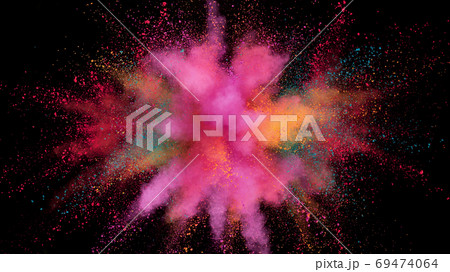 Colorful powder explosion isolated on black Colorful powder explosion isolated on black 69474064