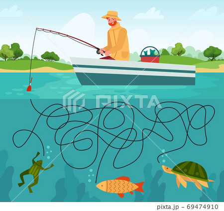 Fishing Maze Game Funny Fisherman With Fishing のイラスト素材