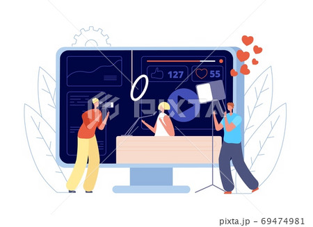 Video blogger. Podcast channel, live streaming or people shoot vlog. Online interview, internet social media broadcast vector illustration 69474981
