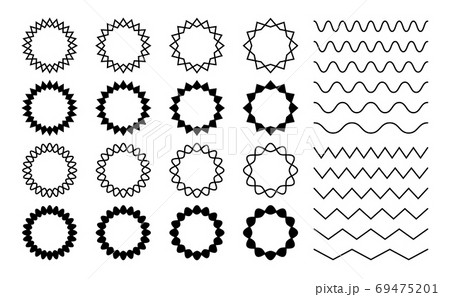 Wave zigzag dividers. Undulating zig zag round frames. Isolated horizontal squiggle wavy lines, black curved serrated borders vector set 69475201