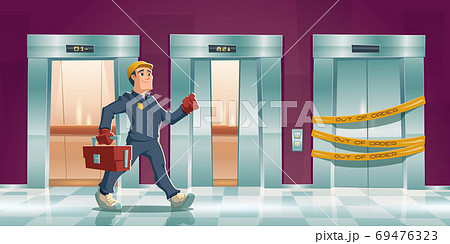 Repair man and out of order elevator Repair man and out of order elevator 69476323