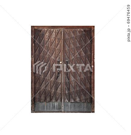 Vintage wooden weathered door isolated on white 69476459