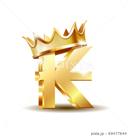 Laos kip currency symbol with golden crown, golden money sign 69477644