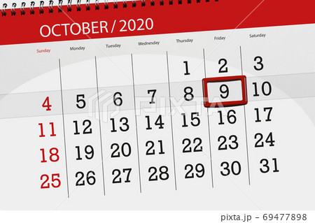 Calendar planner for the month october 2020, deadline day, 9, fr 69477898