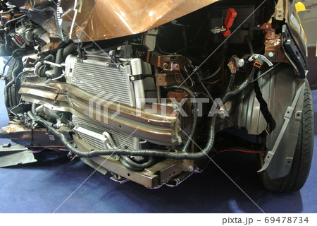 KUALA LUMPUR, MALAYSIA -NOVEMBER 11, 2017: The front of the car is badly damaged by road accidents. KUALA LUMPUR, MALAYSIA -NOVEMBER 11, 2017: The front of the car is badly damaged by road accidents. 69478734