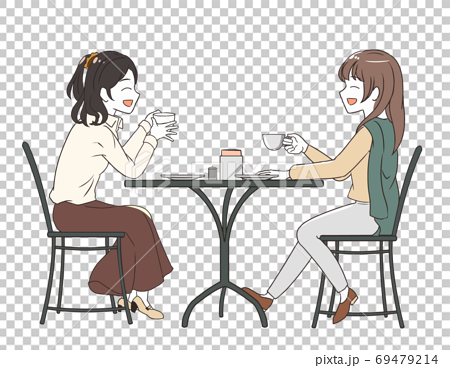 カフェで友達と笑い合う女性のイラスト素材