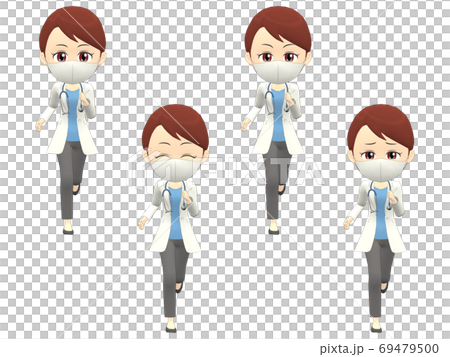 走る 女性 医者 ポニーテール 正面のイラスト素材