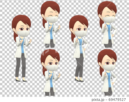 嬉しいa 女性 医者 ポニーテール 斜めのイラスト素材