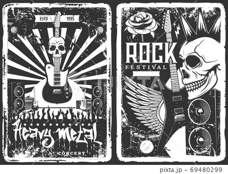Rock concert, music band festival grunge poster 69480299