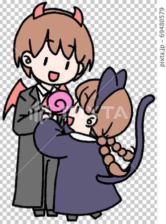 ハロウィンを楽しむ兄妹 69480579