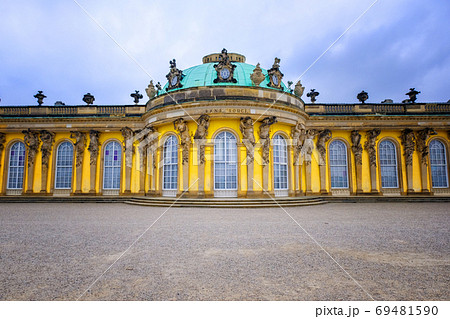Front of Sans Souci palace in Potsdam, Berlin, Germany, Europe. Front of Sans Souci palace in Potsdam, Berlin, Germany, Europe. 69481590