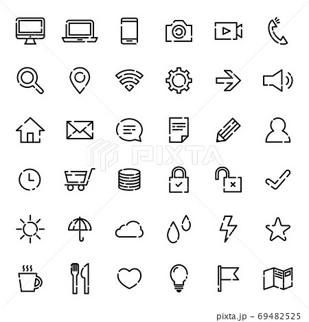 定番のシンプルなラインアイコンセットのイラスト素材