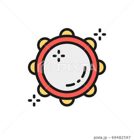 Tambourine Timbrel Tabour Flat Color Line Icon のイラスト素材