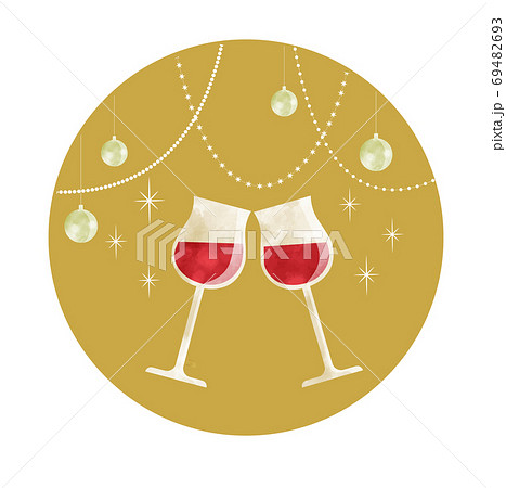 赤ワインで乾杯 ワイングラスを傾ける コースター型のイラスト素材