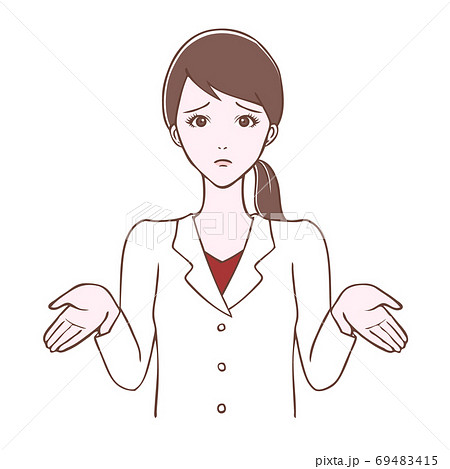 白衣を着た若い女性 がっかりポーズ イラストのイラスト素材