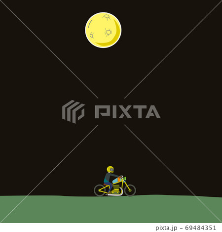Retro motorcycle on moonlit night in the forest. vector cartoon illustration 69484351