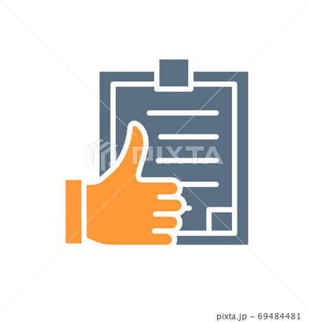 Clipboard with thumb up colored icon. Approved test, user questionnaire, positive feedback symbol Clipboard with thumb up colored icon. Approved test, user questionnaire, positive feedback symbol 69484481