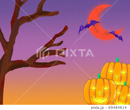 ハロウィンをイメージした月夜の背景イラストのイラスト素材 [69484614