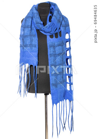 Female scarf of felted wool on a mannequin Female scarf of felted wool on a mannequin 69484635