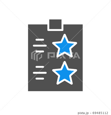 Check list with stars colored icon. Tablet with paper to the rating, test, questionare symbol 69485112