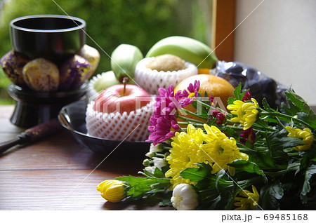 菊の花とお供えの果物 菊の花 果物 菊の花とお供えの果物 菊の花 果物 69485168