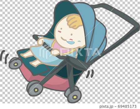 ベビーカーに乗る可愛い赤ちゃんのイラストのイラスト素材