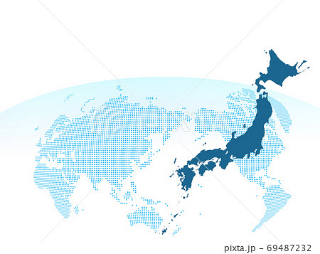 白をバックにドットの世界地図と日本地図を配して余白を作りグローバルなイメージのイラスト素材