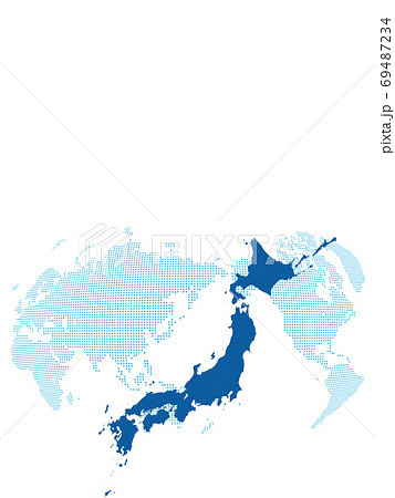白をバックにドットの世界地図と日本地図を配して余白を作りグローバルなイメージのイラスト素材