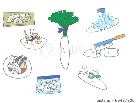 大根と調理 レシピ 保存方法 イラスト セットのイラスト素材