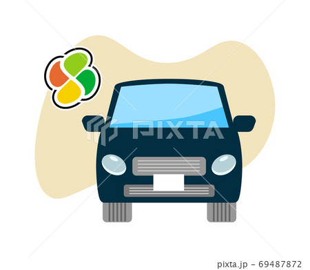 四つ葉マークと紺色の自動車のベクターイラストのイラスト素材