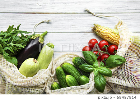 Fresh vegetables in eco cotton bag Fresh vegetables in eco cotton bag 69487914