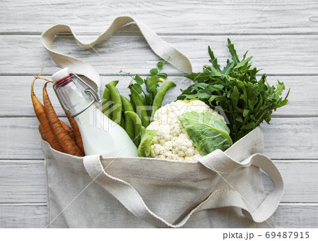 Fresh  vegetables in eco cotton bag 69487915