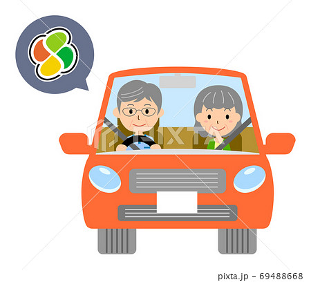 高齢者マークで赤い自動車を運転する男性のベクターイラスト 高齢者マークで赤い自動車を運転する男性のベクターイラスト 69488668