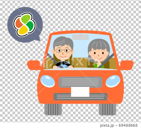 高齢者マークで赤い自動車を運転する男性のベクターイラスト 高齢者マークで赤い自動車を運転する男性のベクターイラスト 69488668