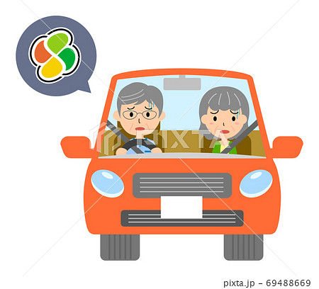 高齢者マークで赤い自動車を運転する男女のベクターイラスト 69488669