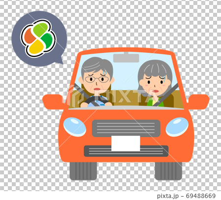 Vector illustration of men and women driving a red car with the elderly mark 69488669