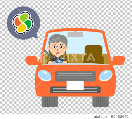 高齢者マークで赤い自動車を運転する男性のベクターイラスト 高齢者マークで赤い自動車を運転する男性のベクターイラスト 69488671