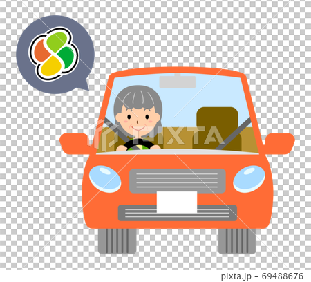 高齢者マークで赤い自動車を運転する女性のベクターイラスト 高齢者マークで赤い自動車を運転する女性のベクターイラスト 69488676