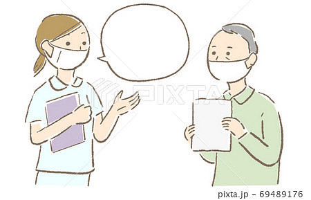 Old man talking to a nurse Old man talking to a nurse 69489176