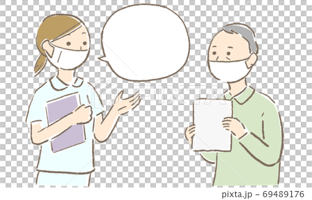 Old man talking to a nurse Old man talking to a nurse 69489176