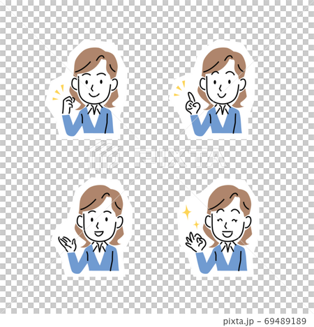 シンプルなタッチの頼もしい女性の表情セット シンプルなタッチの頼もしい女性の表情セット 69489189
