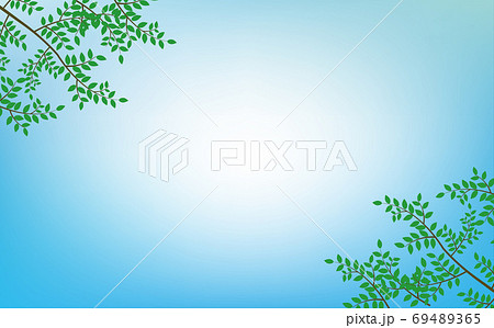 空と葉っぱのグリーンな背景イラストのイラスト素材