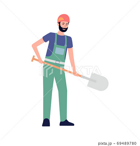 Male character builder or repairman with shovel vector illustration isolated. Male character builder or repairman with shovel vector illustration isolated. 69489780