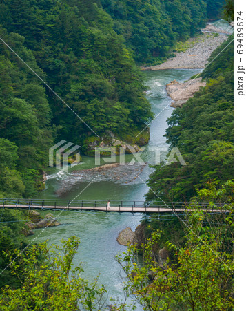 A suspension bridge in the canyon (Tochigi, Japan) A suspension bridge in the canyon (Tochigi, Japan) 69489874