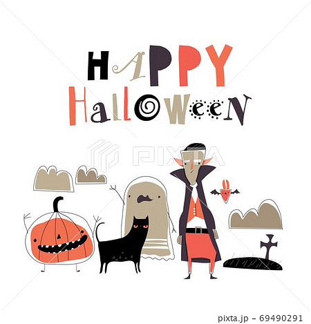Cartoon cute halloween monsters on white background Cartoon cute halloween monsters on white background 69490291