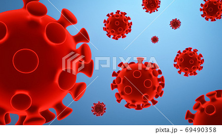 Microscope of Coronavirus disease (COVID-19). Pandemic medical concept. 3D rendering illustration. 69490358