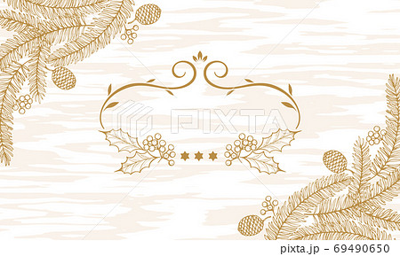 クリスマスアイテム線描きのイラスト/背景木目 クリスマスアイテム線描きのイラスト/背景木目 69490650